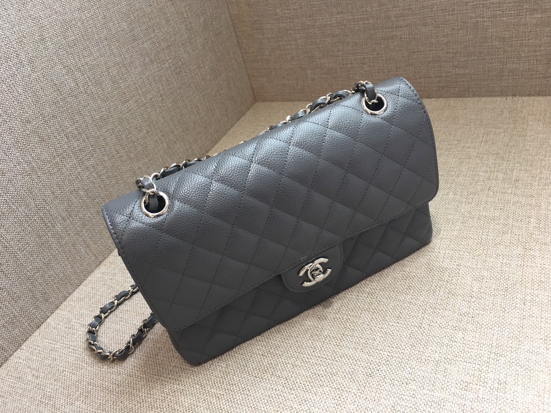 Medium Classic Flap Caviar Bag A01112 Dark Gray/Silver